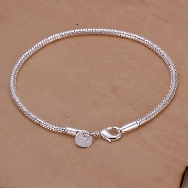 Pulseras de cadena de serpiente de plata de ley 925 de 3 mm